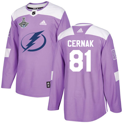 Adidas Tampa Bay Lightning 81 Erik Cernak Purple Authentic Fights Cancer Youth 2020 Stanley Cup Champions Stitched NHL Jersey